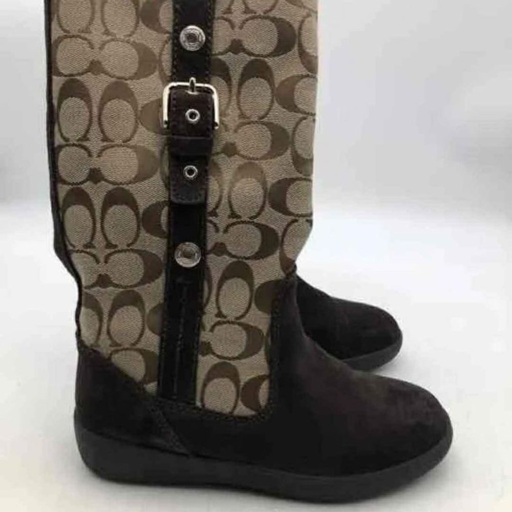 NEW Designer Coach Tulip monogram Brown Tan Signature Print Winter Boots 5.5